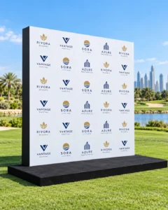 wooden sponsor backdrop golf course