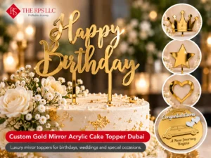 custom gold mirror acrylic cake topper dubai