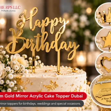 custom gold mirror acrylic cake topper dubai